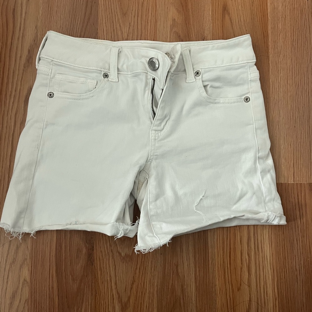 American Eagle Outfitters White Jean Shorts Distressed Hem